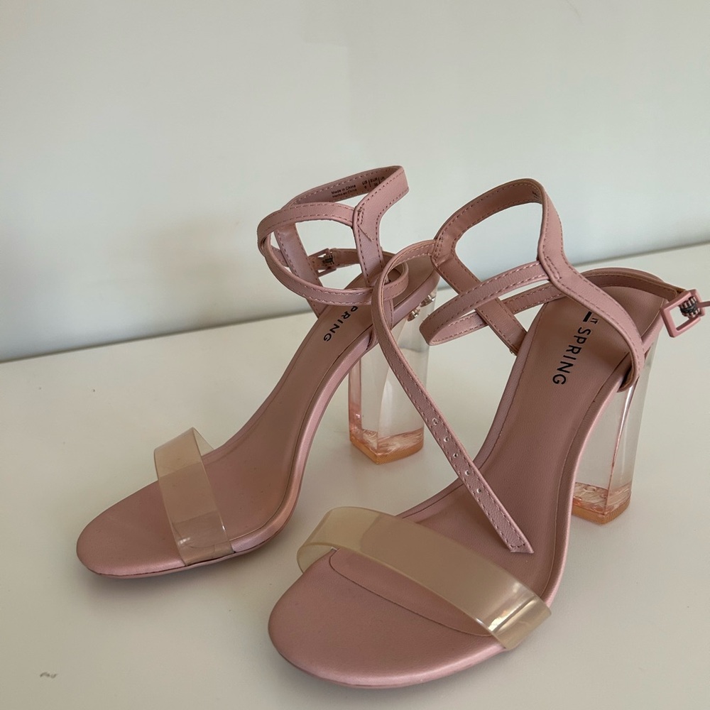 Call It Spring Pink Heels with Transparent Cylindrical Heel